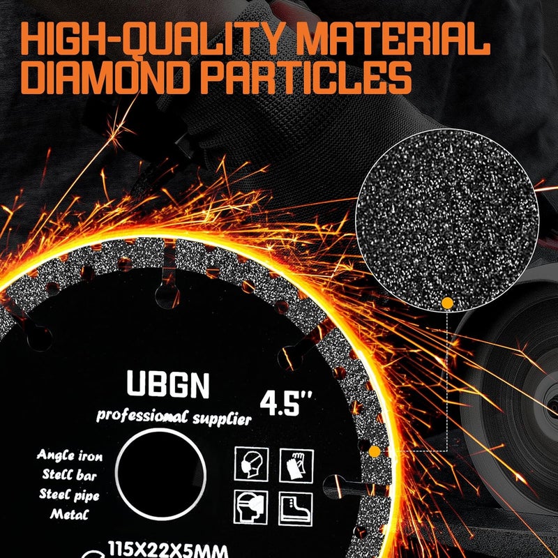 UBGN 3 Pcs Diamond Cut Off Wheels 4.5 Inch, Metal Cutting disc with 7/8" Arbor, Angle Grinder Cutting Disc for Rebar, Steel, Iron and INOX - Image 3